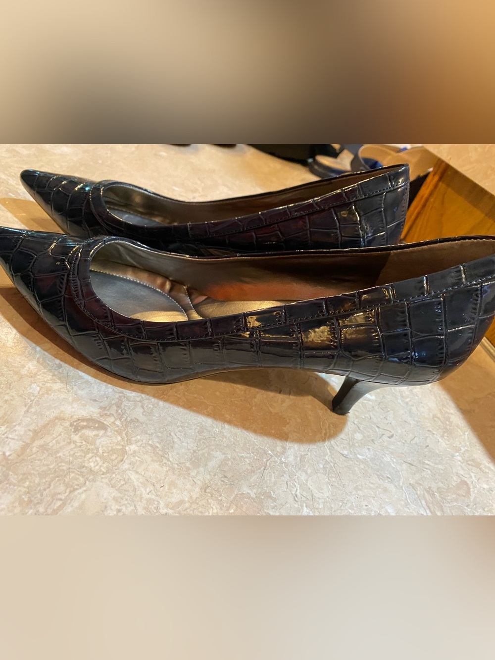 Bandolino Navy Croc-Embossed Pointed Toe Pumps - Picture 2 of 5